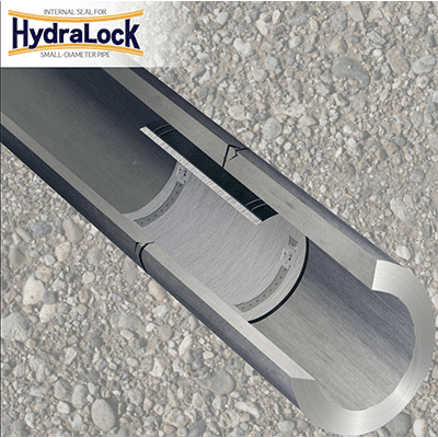 Technical illustration of HydraLock inside a pipe