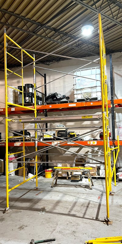 Scaffolding set up in the shop