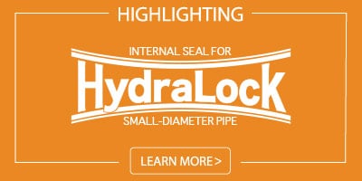 Orange highlight box, 'highlighting HydraLock, Internal Seal For Small-Diameter Pipe'