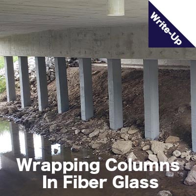 bridge columns wrapped in glass fiber. 'Glass Fiber Wrapping Columns'