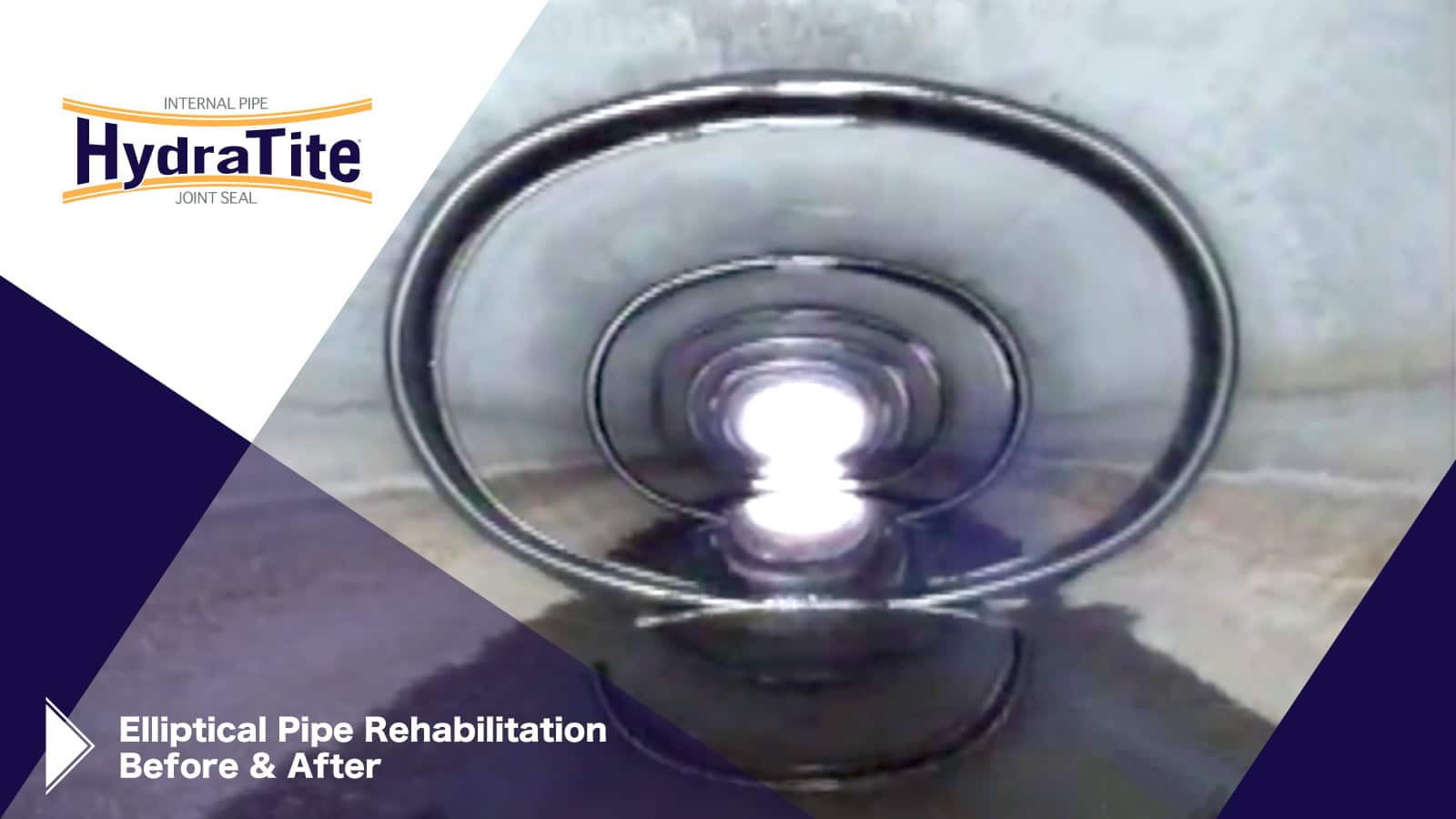 Inside an elliptical pipe where the joints have been sealed with HydraTite, 'Elliptical Pipe Rehabilitation Before & After'