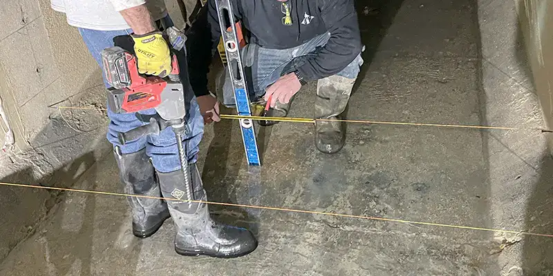 Two Technicians Measuring Where Anchors Should Be Drilled