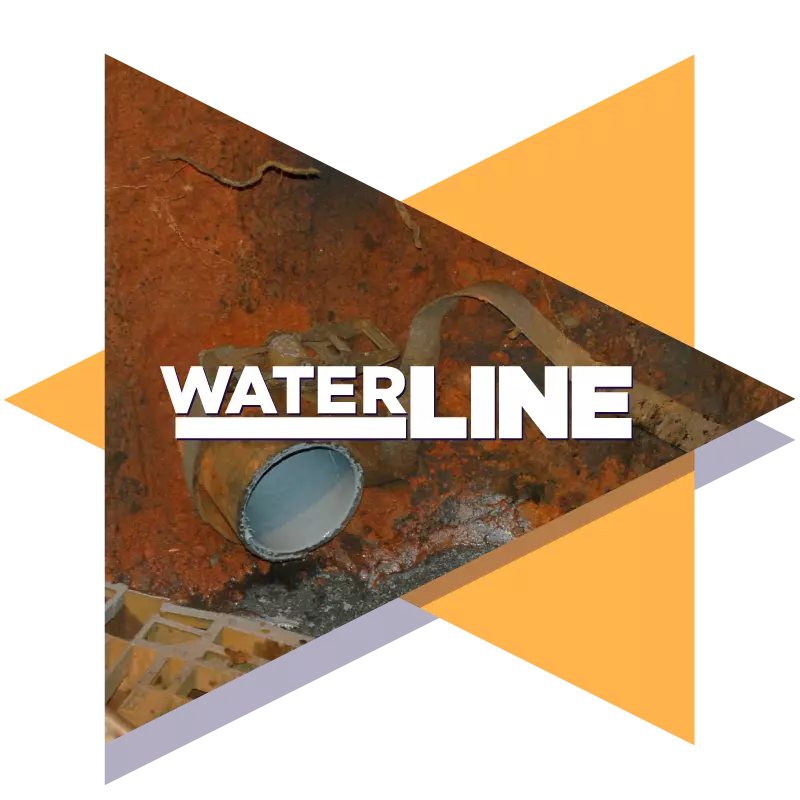 WaterLine logo over a design incorporating an image of an installation