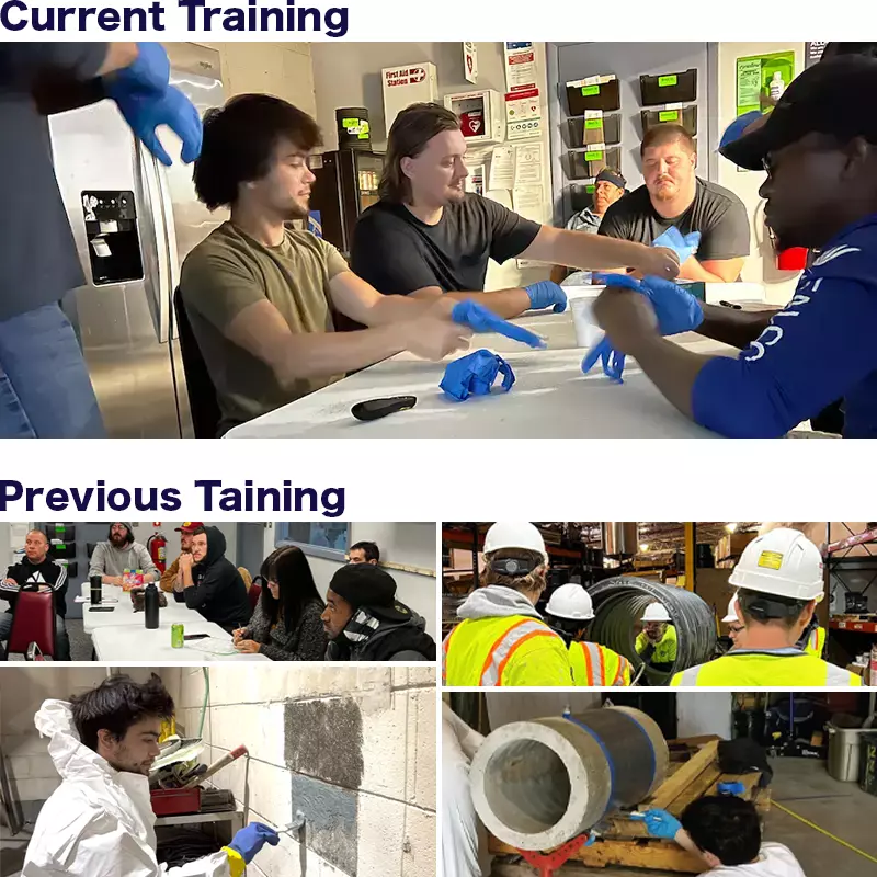 Group of images showing HydraTech crew members being trained