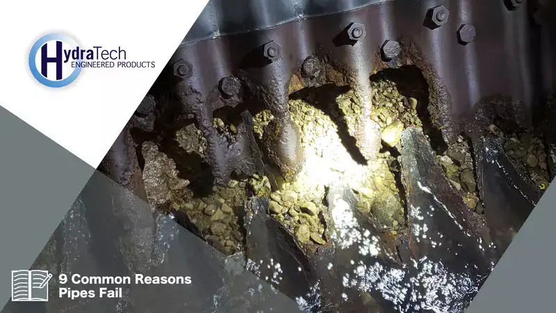 Corrosion that has eaten a hole into the invert of a culvert, '9 Common Reasons Pipes Fail'