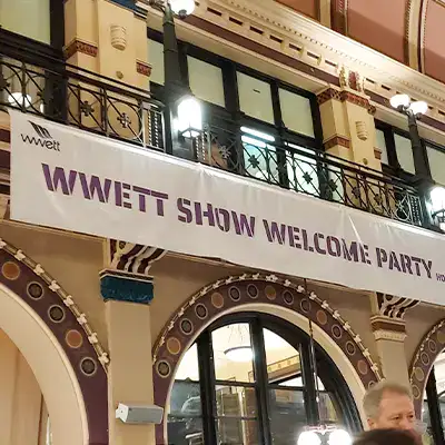 WWETT Trade Show Sign Hanging Down