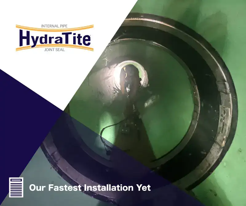 HydaTite installed over a joint in a green PVC pipe, 'Our Fastest Installation Yet'