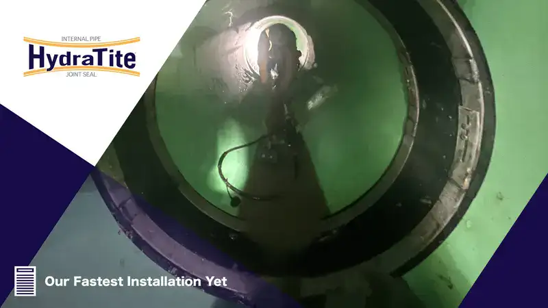 HydaTite installed over a joint in a green PVC pipe, 'Our Fastest Installation Yet'