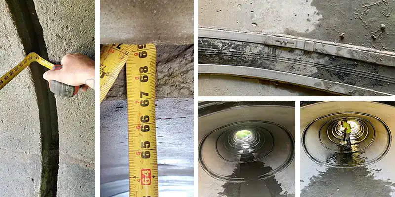 Six images showing a PVC pipe repair utilizing HydraTite