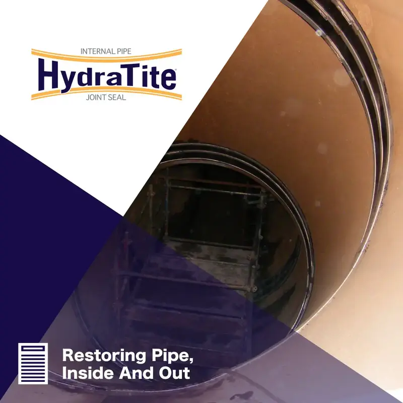 Two HydraTite seals installed at the elbow of a large diameter pipe, 'Restoring Pipe Inside And Out'