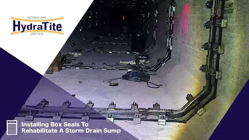 Many HydraTite seals installed over the joints in this sump, 'Installing Box Seals To Rehabilitate A Storm Drain Sump'