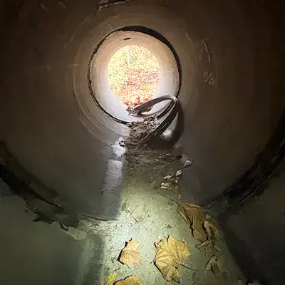 Two technicians installing HydraTite in a round pipe