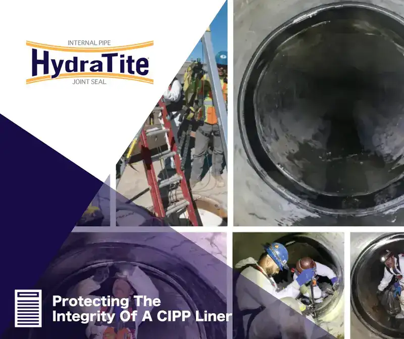 Illustration of HydraTite seals installed in an interlocking fashion, 'Sealing Over Tears In HDPE Pipes'