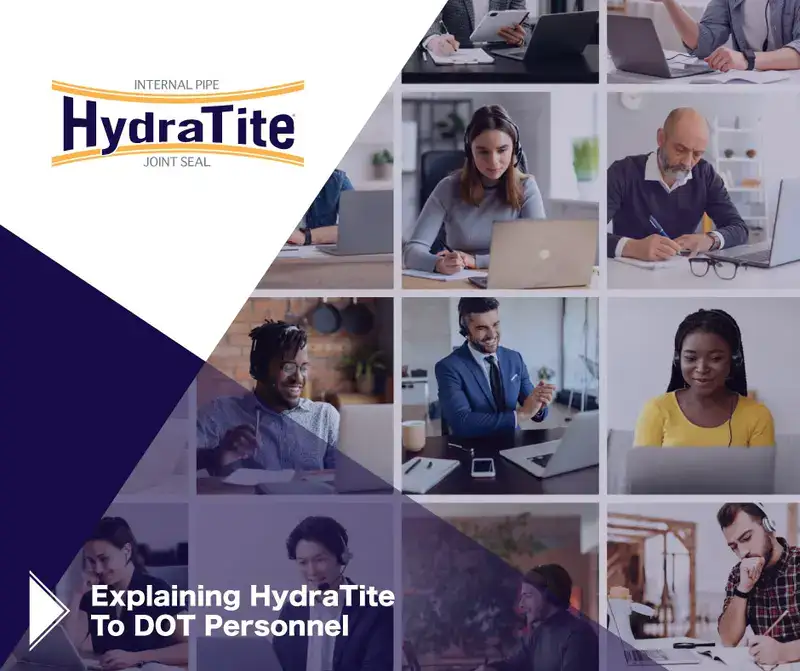 Many images of people sitting and looking at a laptop, 'Explaining HydraTite To DOT Personnel'