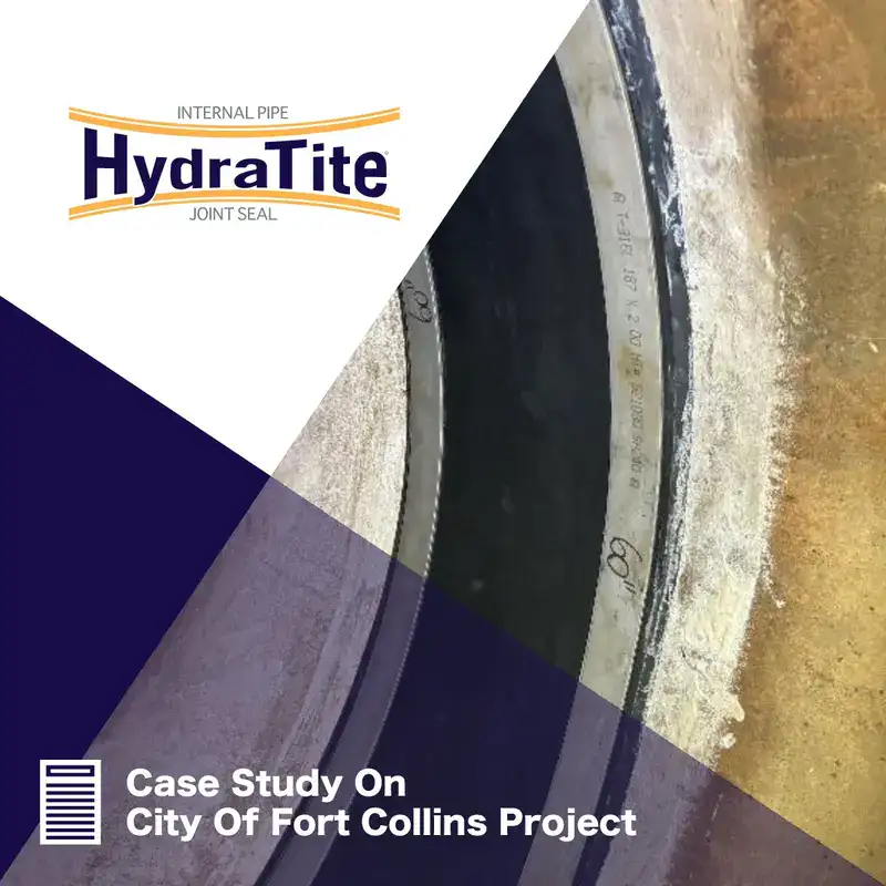 A HydraTite installed over a joint in a pipe, 'Case Study On City Of Fort Collins Project'
