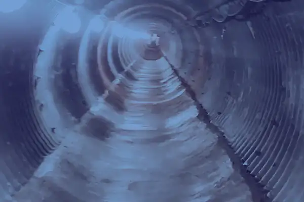 A long run of pipe that has a layer of concrete coating the invert