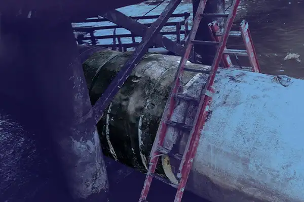 Exterior of a sanitary pipe wrapped in carbon fiber fabric