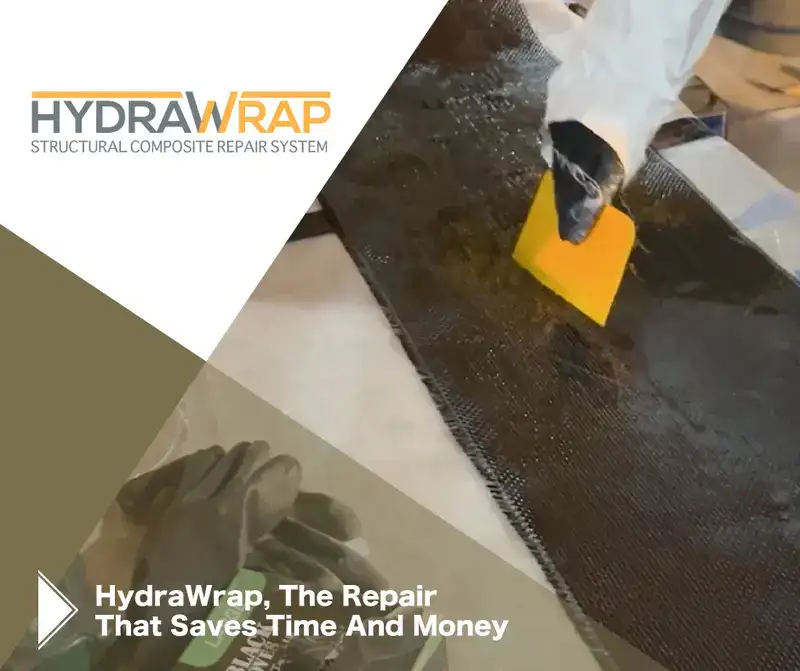 Carbon fiber fabric on a table being saturated with wet out resin, 'HydraWrap, The Repair That Saves Time & Money'