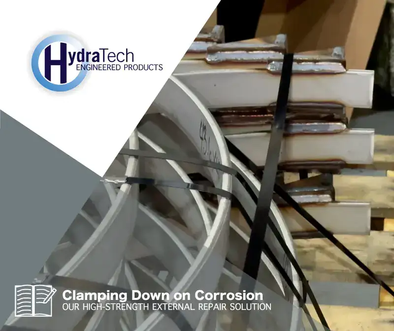 A stack of steel on a shipping pallet, 'Clamping Down On Corrosion: Our High-Strength External Repair Solution'