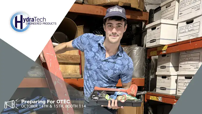 A guy on a ladder with tools in hand, 'Preparing For OTEC, October 14th & 15th, Booth 114'