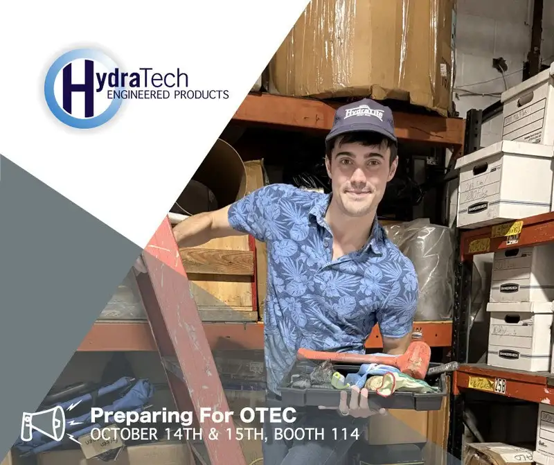 A guy on a ladder with tools in hand, 'Preparing For OTEC, October 14th & 15th, Booth 114'