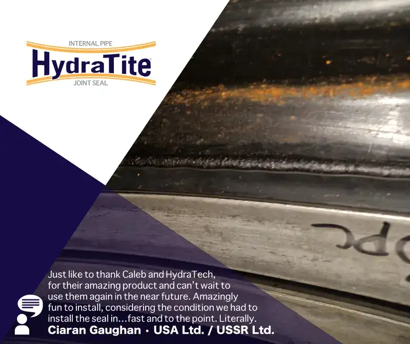 HydraTite testimonial showing HydraTite installed in a corrugated pipe