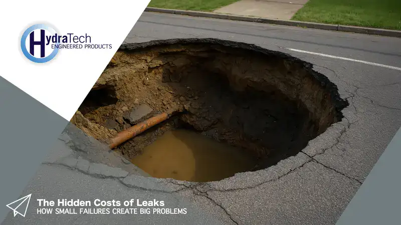 A large sinkhole, 'The Hidden Costs of Leaks, How Small Failures Create Big Problems'
