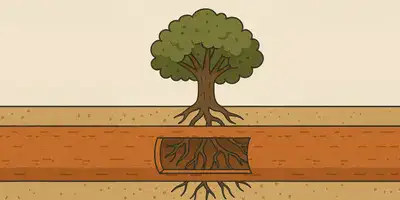 A trees roots invading a pipe