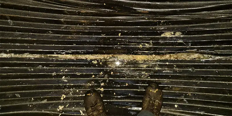 A failing joint in a corrugated pipe.