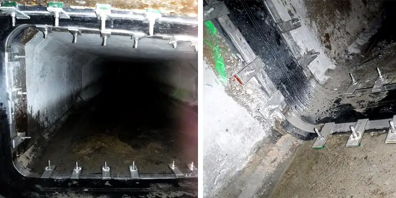 Box-shaped aqueduct sealed with HydraTite