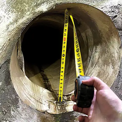 Measuring a pipe with a liner that has become detached from the interior wall of the pipe