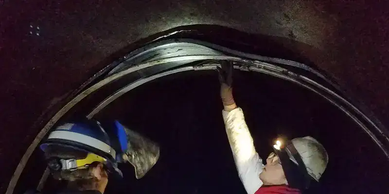 Several technicians installing HydraTite in a large diameter pipe
