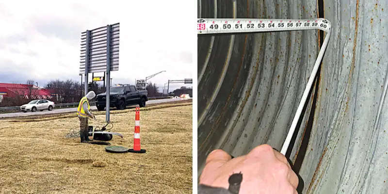 Early images from a project to restore a pipe under an active road with HydraTite