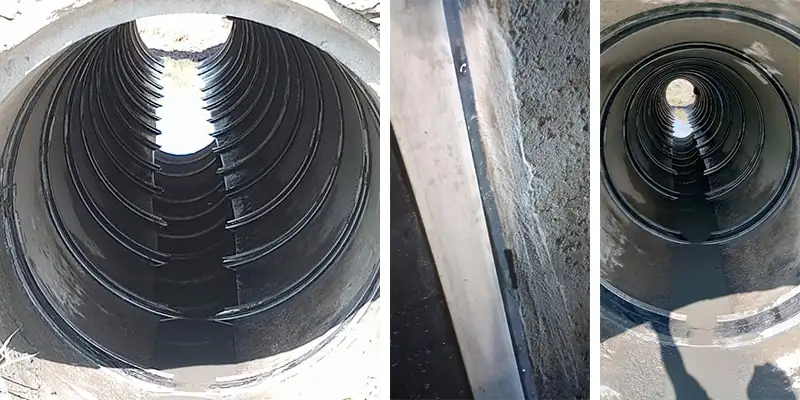 Images Of HydraTite installed over the joints inside a circular pipe culvert