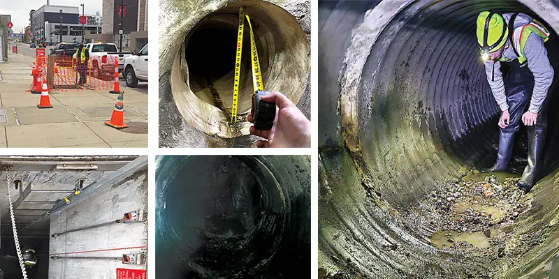 Images showing the early stages of a project in which pipes will be repaired With HydraTite