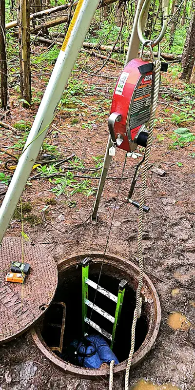 A lowering system for technicians entering a pipe