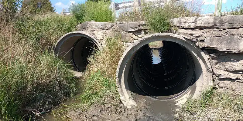 Looking into a twin culvert in which the joints have been sealed using HydraTite seals
