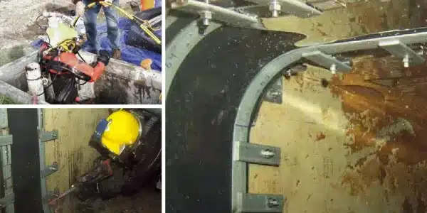 HydraTite Internal Pipe Joint Seal Being Installed By A Diver In A Submerged Square Culvert