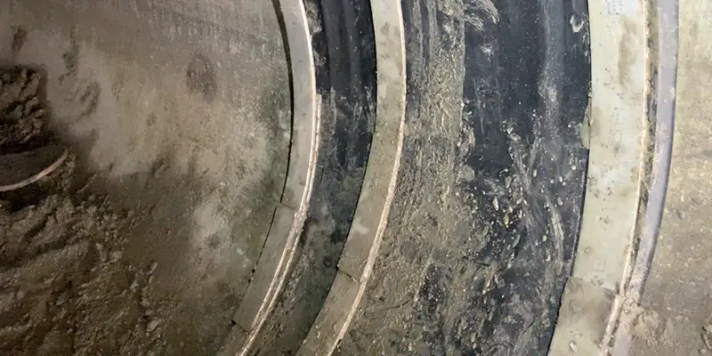 HydraTite installed with three sets of retaining bands over a joint inside a stormwater culvert