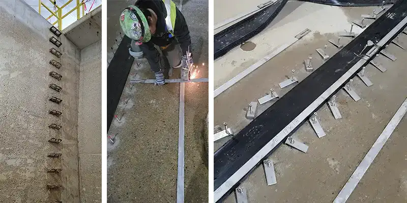 The beginning steps of installing HydraTite in a box-shaped basin