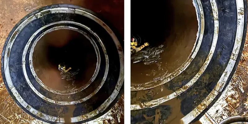 HydraTite Internal Pipe Joint Seals Installed Inside A Raw Water Pipeline