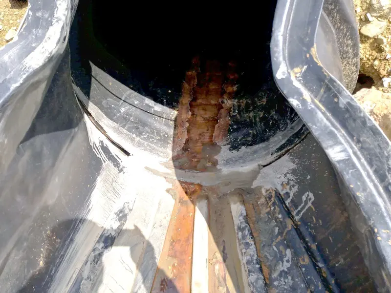 The opening of 36 inch corrugated polyethylene outfall pipe
