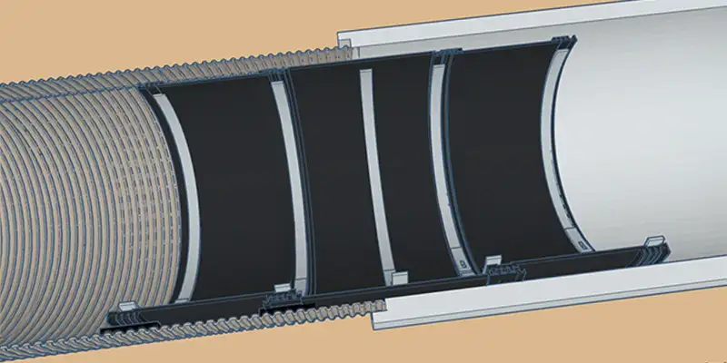 3D cross-section representation of a pipe transition sealed with three interlocked HydraTite seals