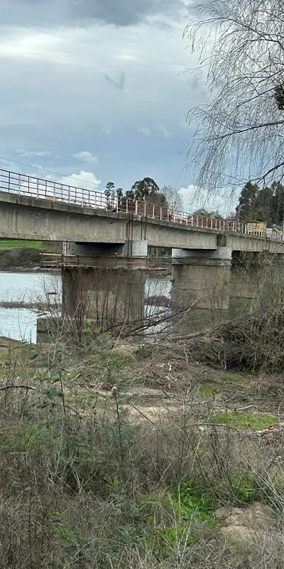 An irrigation system experiencing structural displacement within a pipe bridge system