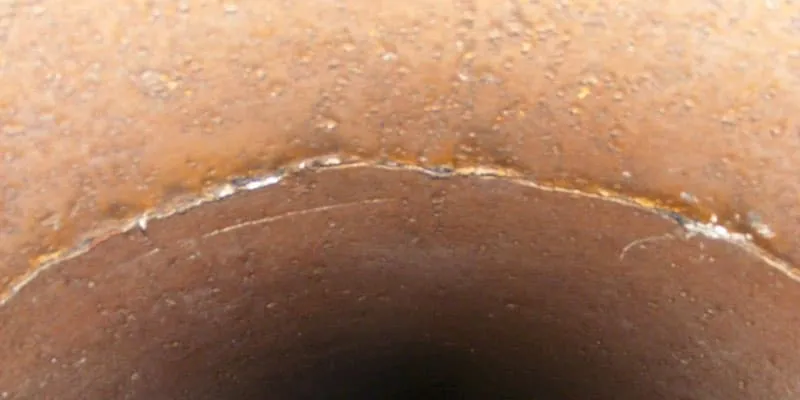 An inside view of a compromised joint in a 30" pump suction pipeline
