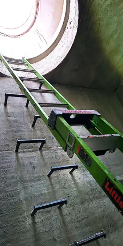 A ladder for entering and exiting a storm drain sump