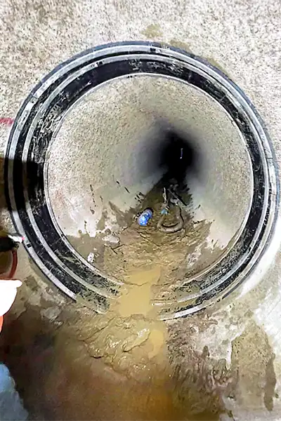 A HydraTite seal installed over a joint in a pump station line