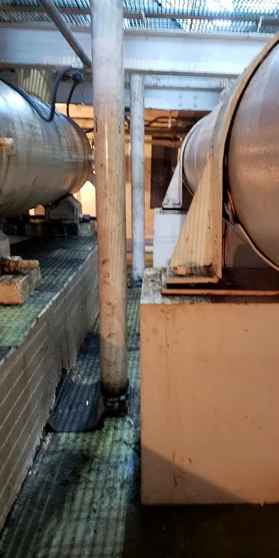 A tank at a power plant with compromised piers