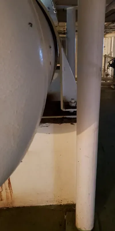 A tank at a power plant with compromised piers