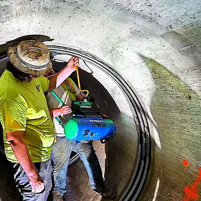 A technician conducting an air test on a HydraTite seal to ensure that it will prevent leaks